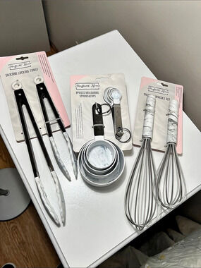 The Sheffield Home - Kitchen Tools Set White & Gray - Wisks, tongs, cups NWT